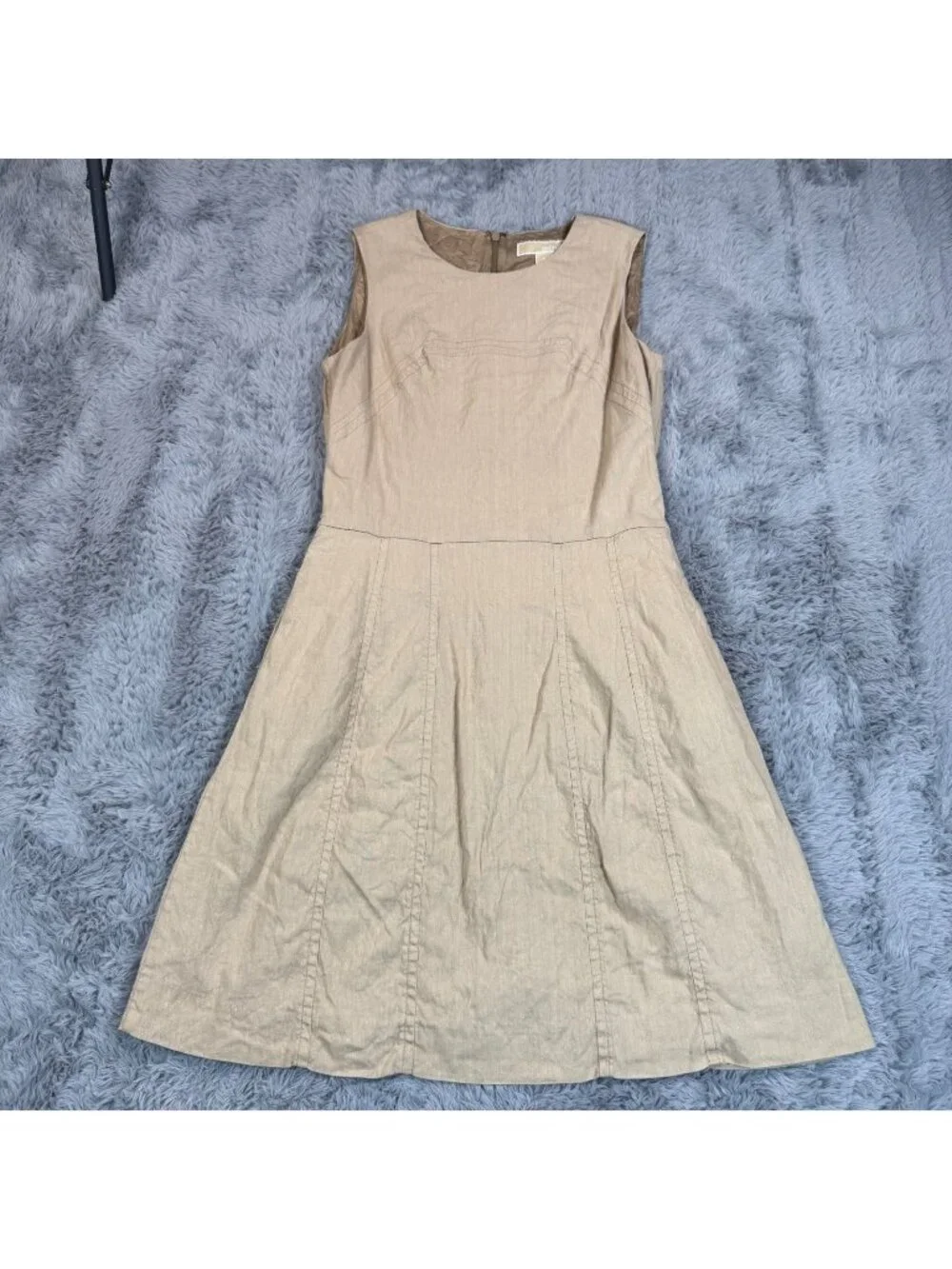 Michael Kors Short Dress Womens 4 Beige Linen Mini A-Line Party Cocktail Stretch